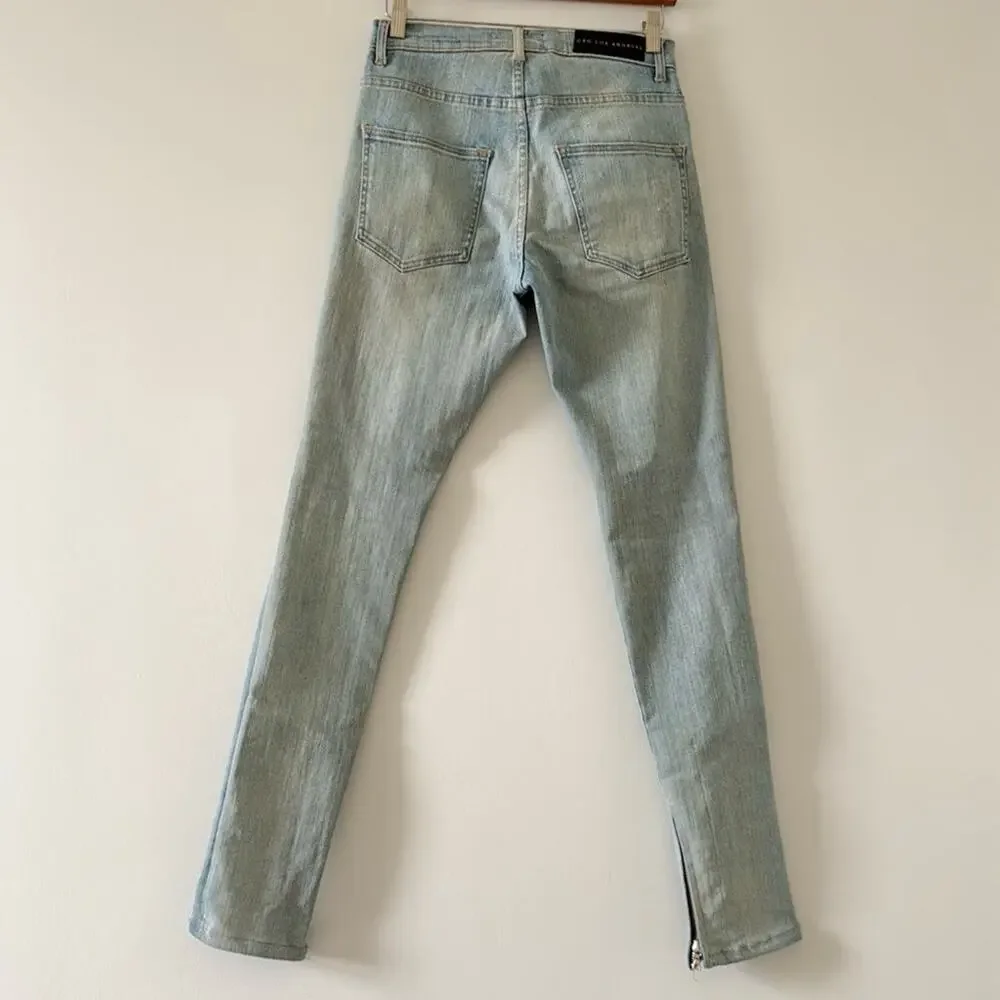 Oro Los Angeles Mecanico Skinny Jeans Distressed Zip Hem Men’s 28x32